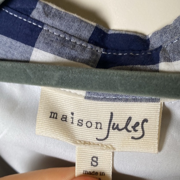 Maison Jules Small Gingham Dress Navy Blue White Sleeveless Collared Neckline - Picture 3 of 5